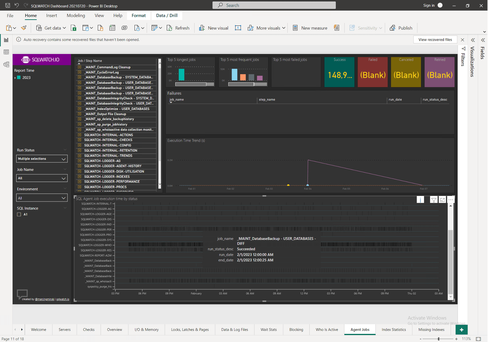 SQLwatch agent jobs tab