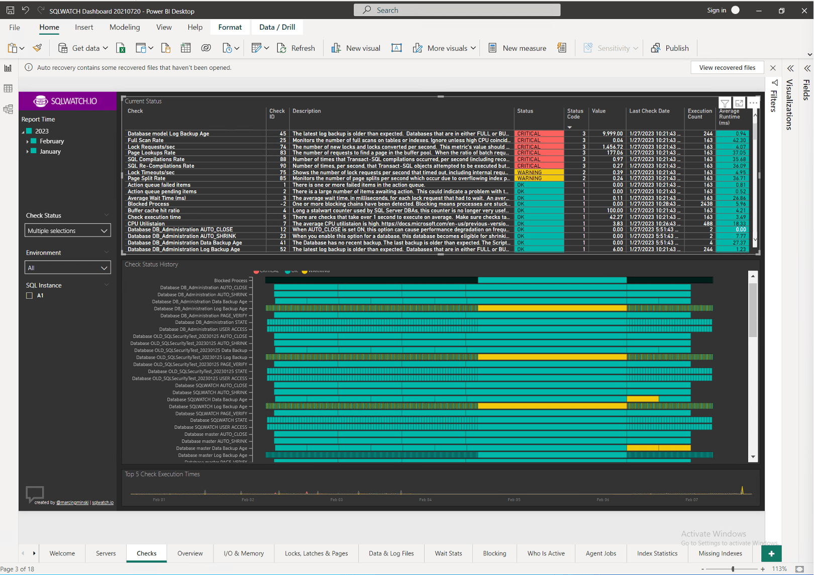 SQLwatch checks screen