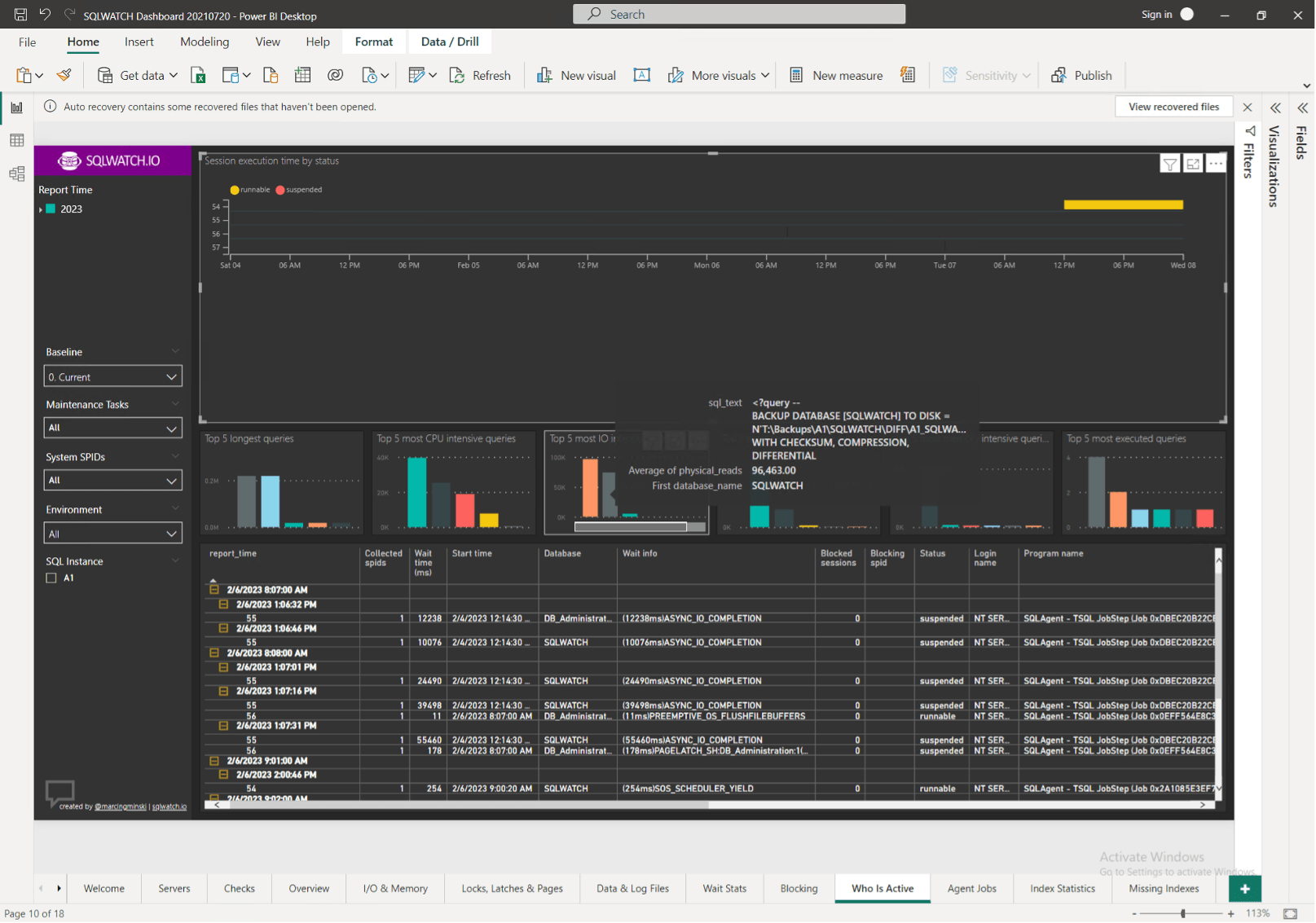 SQLwatch who is active page