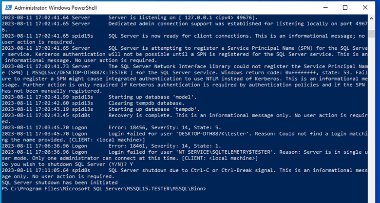 powershell shut down sql server