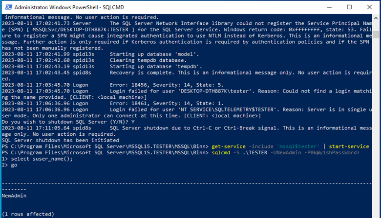 powershell restart sql server