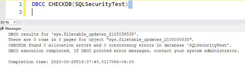 sql server checkdb security test for compliance audit