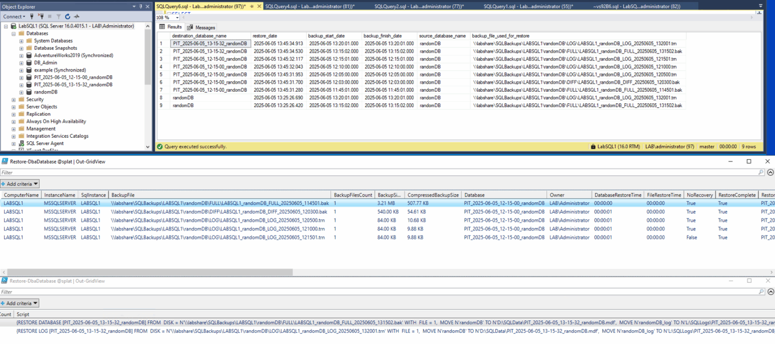 Restore-DbaDatabase output out-gridview - SQL Server Consulting ...