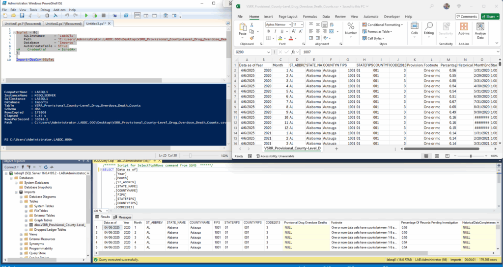 Import-DbaCsv results scenario 1 Import-DbaCsv results scenario 1