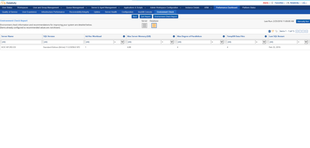 Database Server Information Report