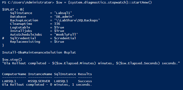DbaMaintenanceSolution Ola Rollout output