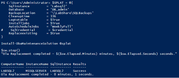 SQL Server maintenance output