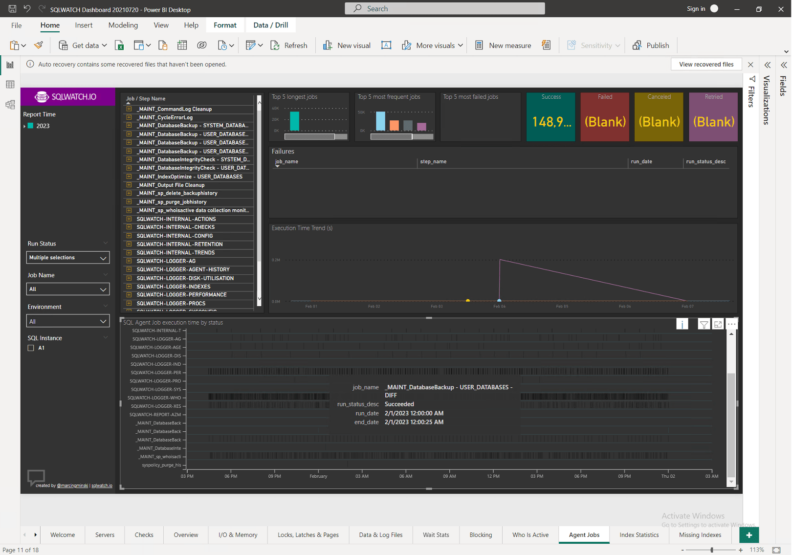 SQLwatch agent jobs tab SQLwatch agent jobs tab