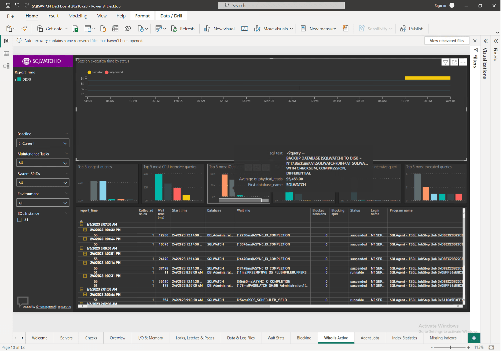 SQLwatch who is active page SQLwatch who is active page