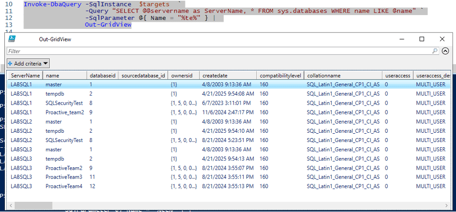 invoke dbaquery PowerShell output SqlInstance