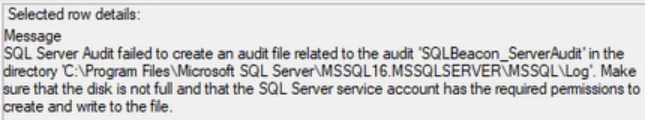 SQL Server audit failure error message