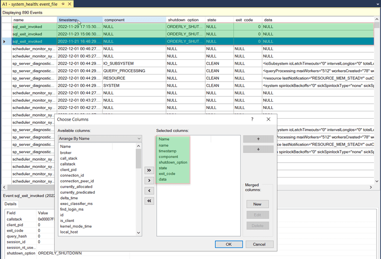 object explorer choose columns