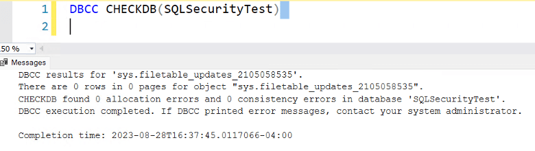 sql server checkdb security test for compliance audit