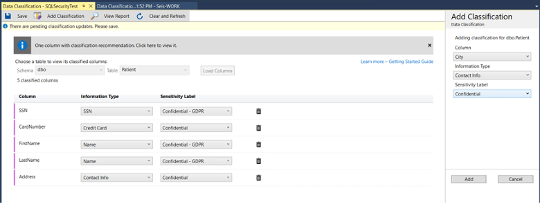 sql server data classification security test for compliance audit