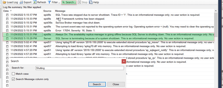 sql server log file detail